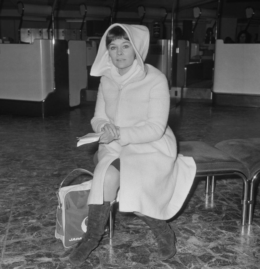 #28 Judi Dench at Heathrow airport in London as she awaits a flight to Tokyo, Japan on 1st February 1972.