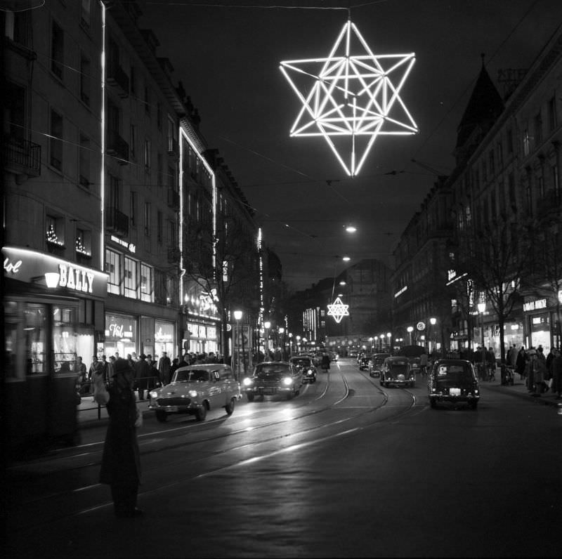 #23 Bahnhofstrasse Christmas lighting in Zürich, 1957