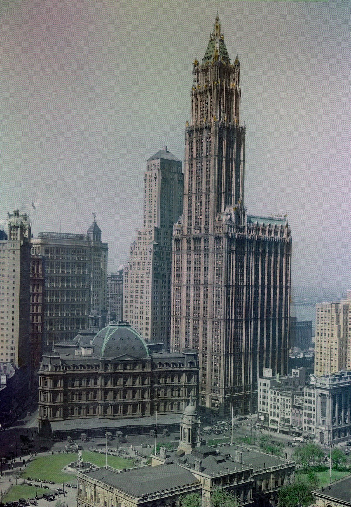#21 The sixty-story Woolworth Building rises on the New York skyline.