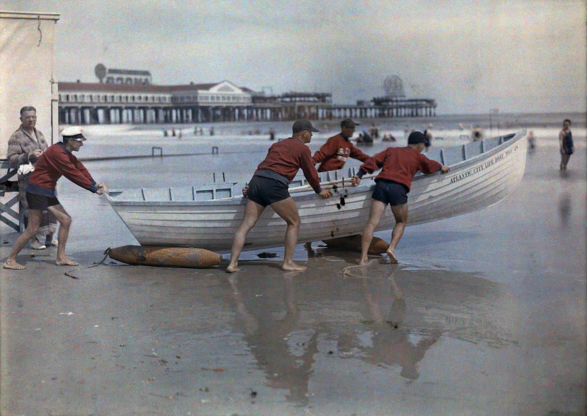 #24 A coastal patrol pushes a boat into the water. Atlantic City, New Jersey