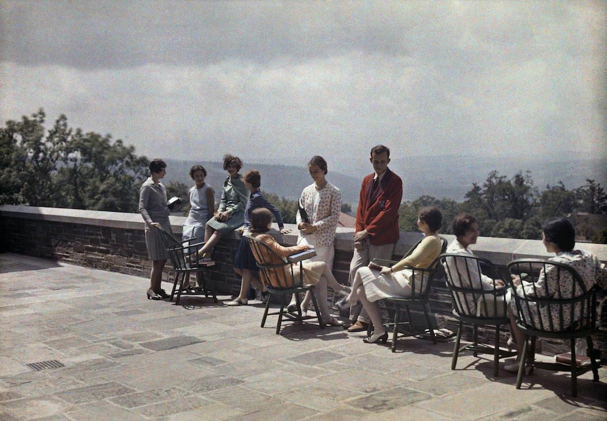 #29 A group of students on the terrace at Cornell University.