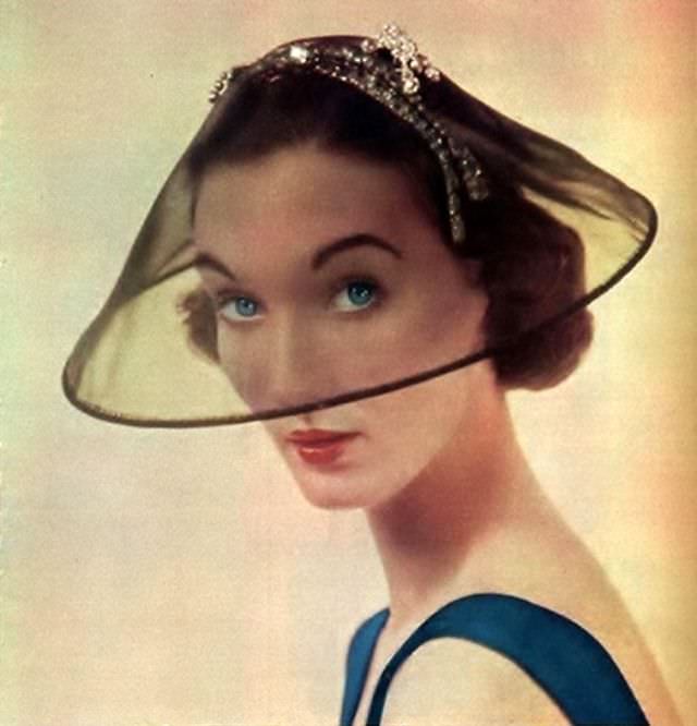 #19 Evelyn Tripp wearing a rather unique Lilly Daché hat, circa 1950s
