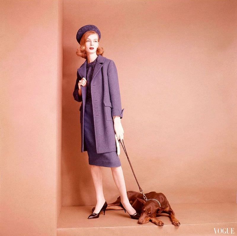 #39 Nena von Schlebrugge posed with her sleeping, leashed, dog,