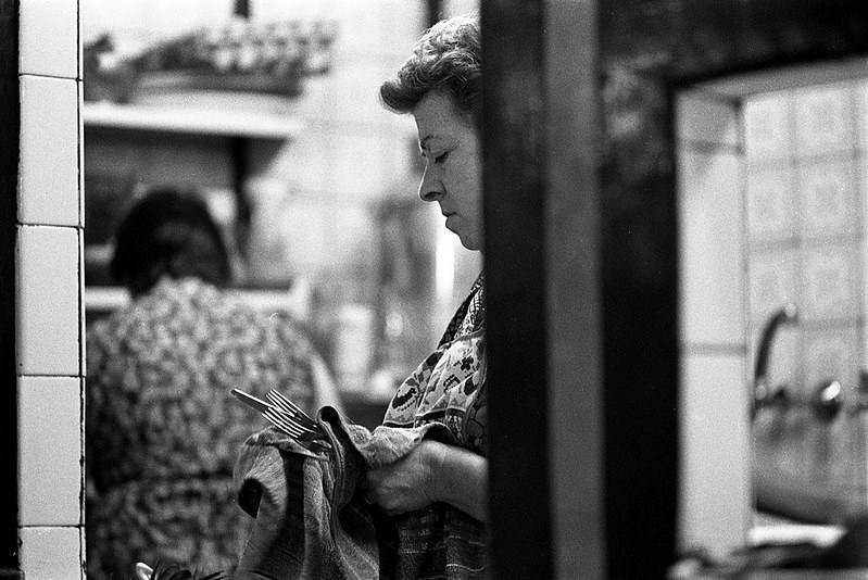 #37 Woman in restaurant in kitchen, Barcelona 1977.