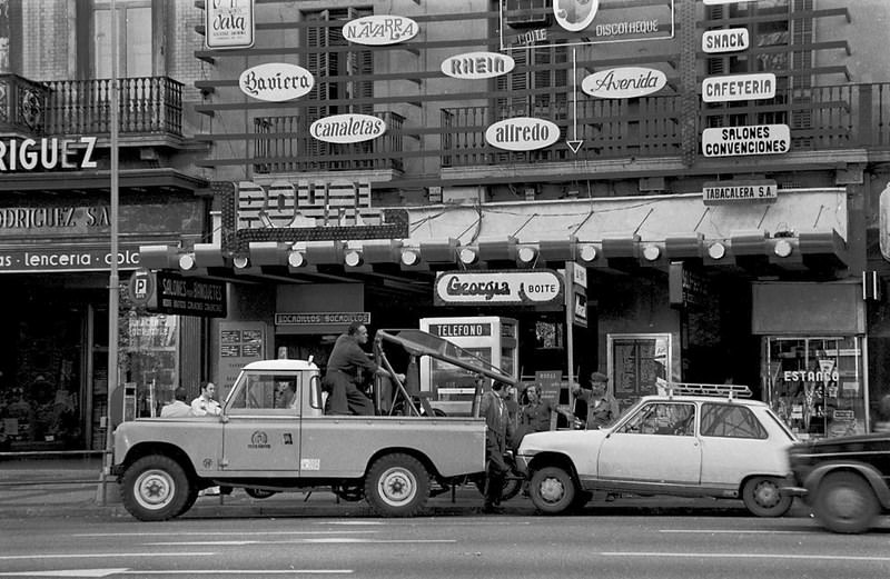 #58 Crane in action in Pelai Street. Barcelona, 1976