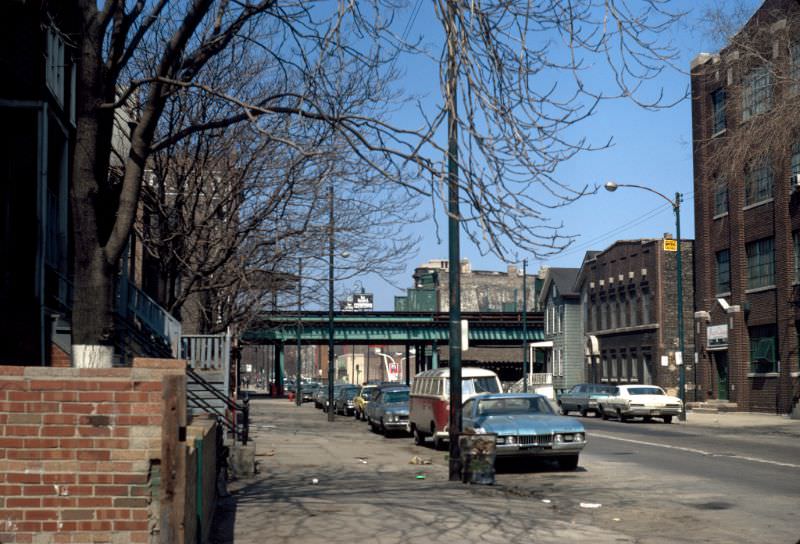 #5 North Sedgwick Street from south of the CTA elevated train tracks, 1971