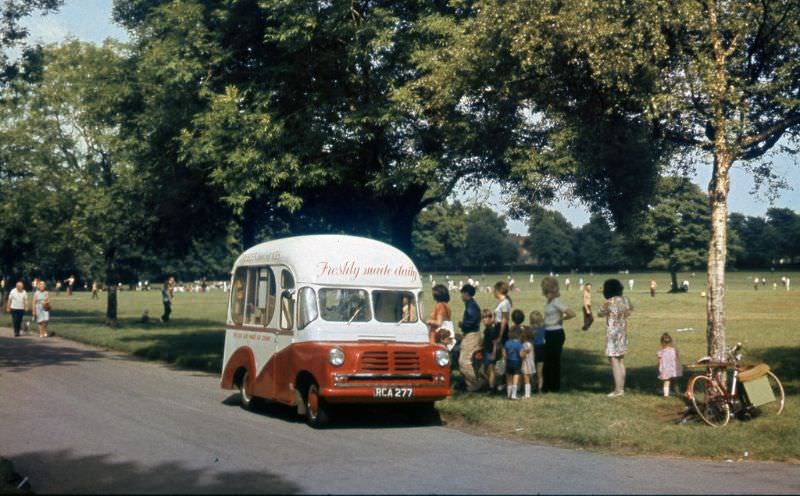 #24 RCA 277, an early Bedford van conversion is serving customers on a hot day in Kings Norton Park, Birmingham
