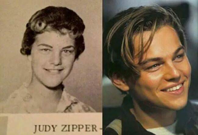 #15 A girl named Judy Zipper, pictured in a high school yearbook circa the 1960s and Leonardo DiCaprio.