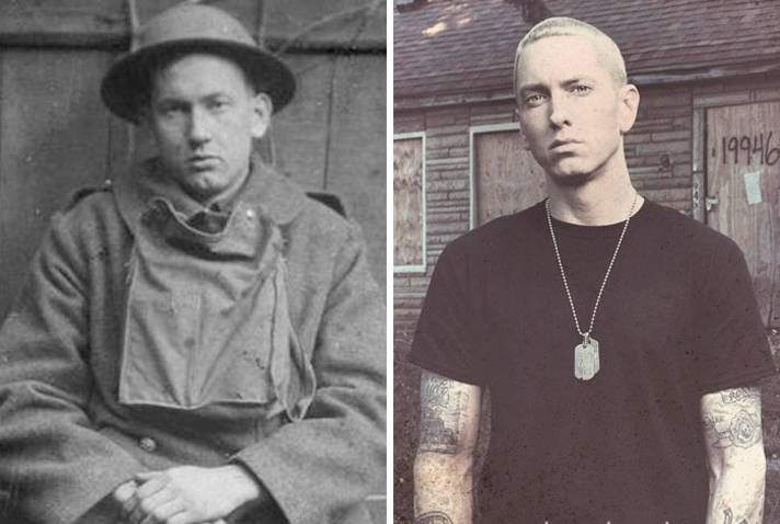#17 World War I soldier (and later noted economist) Harold Innis and rapper Eminem.