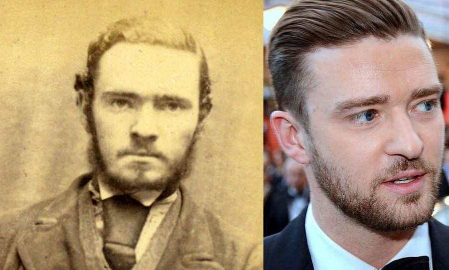 #19 An unidentified vintage mugshot and Justin Timberlake.