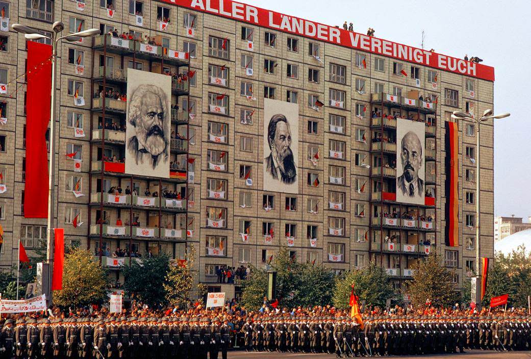 #43 Parade of Volksarmee on Karl Marx Allee for May 1st celebrations. East Berlin, 1974