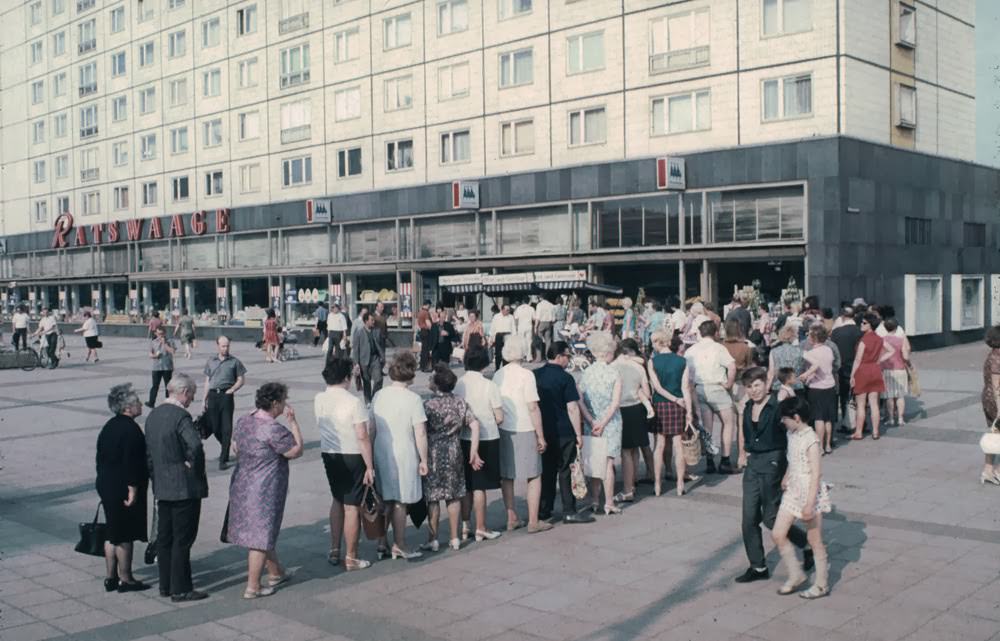 #56 Waiting in queue for banana. Magdeburg 1971.