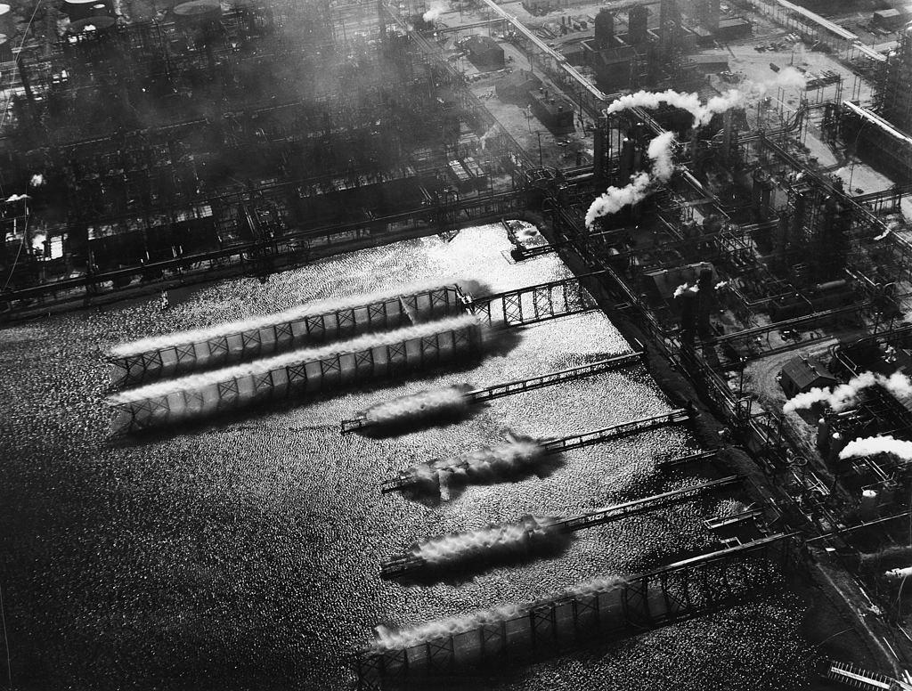 #52 Aerial view of docks at Humble Oil Co, 1951.