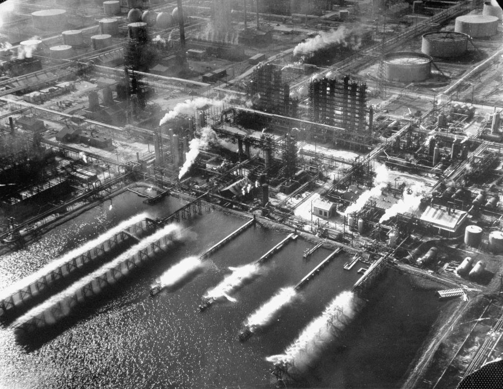 #16 Aerial view of docks at Humble Oil Co, 1951.