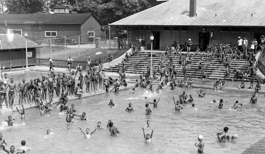 #12 African-American children in a segregated swimming pool at Druid Hill Park, Baltimore, Maryland, July 4, 1940.