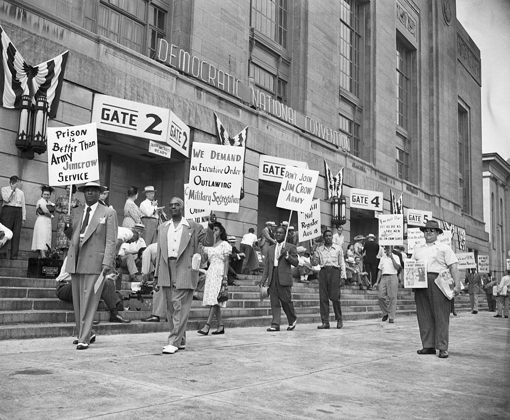 #19 Picketers outside Democratic National Covention, July 12, demanding equal rights for Negoes and Anti-Jim Crow plank in the Party platform.