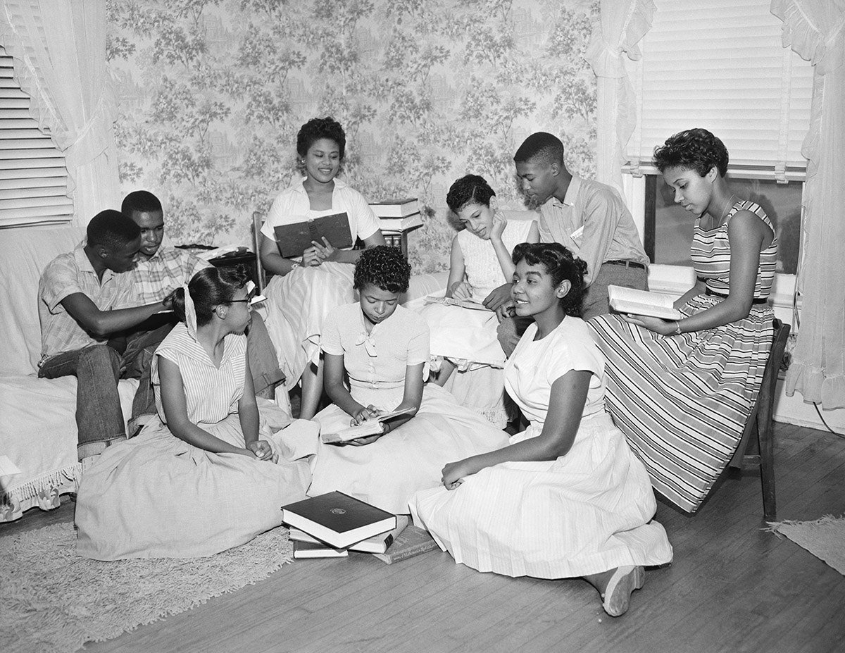 #32 A group of students known as the Little Rock Nine form a study group after being prevented from entering Little Rock’s newly integrated Central High School on Sept. 13, 1957.