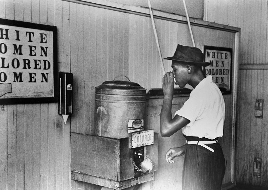 #71 Drinking fountain for colored men in a streetcar terminal in Oklahoma City, 1939.