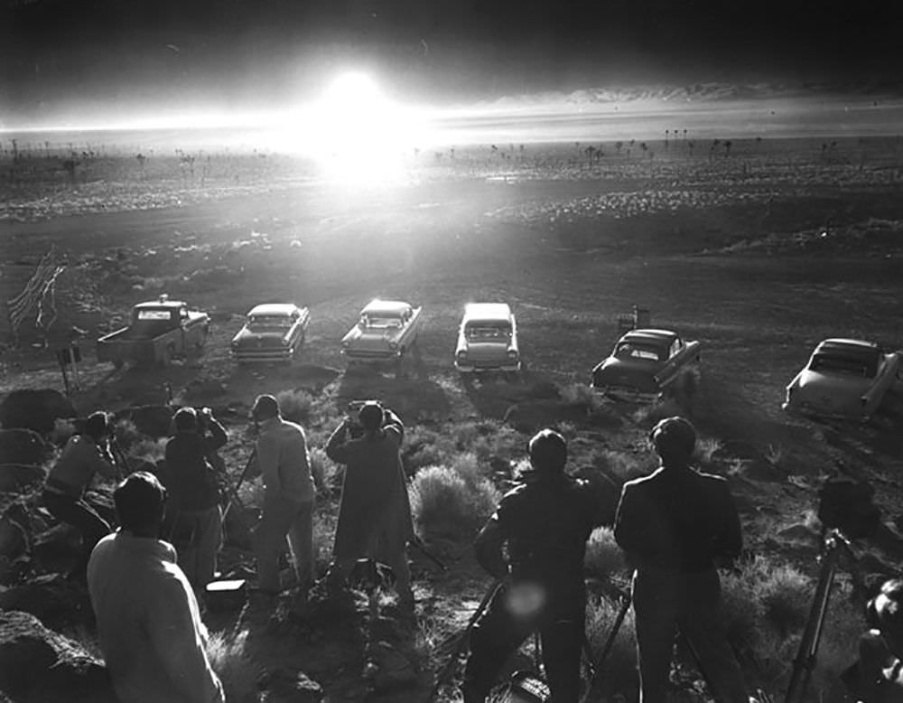 #11 Reporters witness the nuclear test on Frenchman Flat, June 24, 1957.