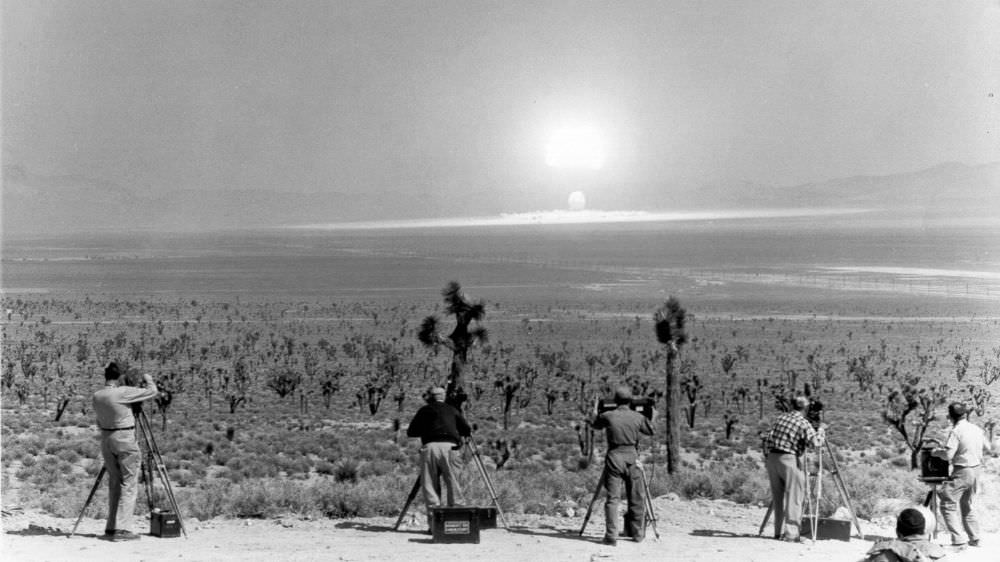 #14 Camera men filming the atomic blast of Wasp Prime Test, during Operation Teapot. Nevada, February 18, 1955.
