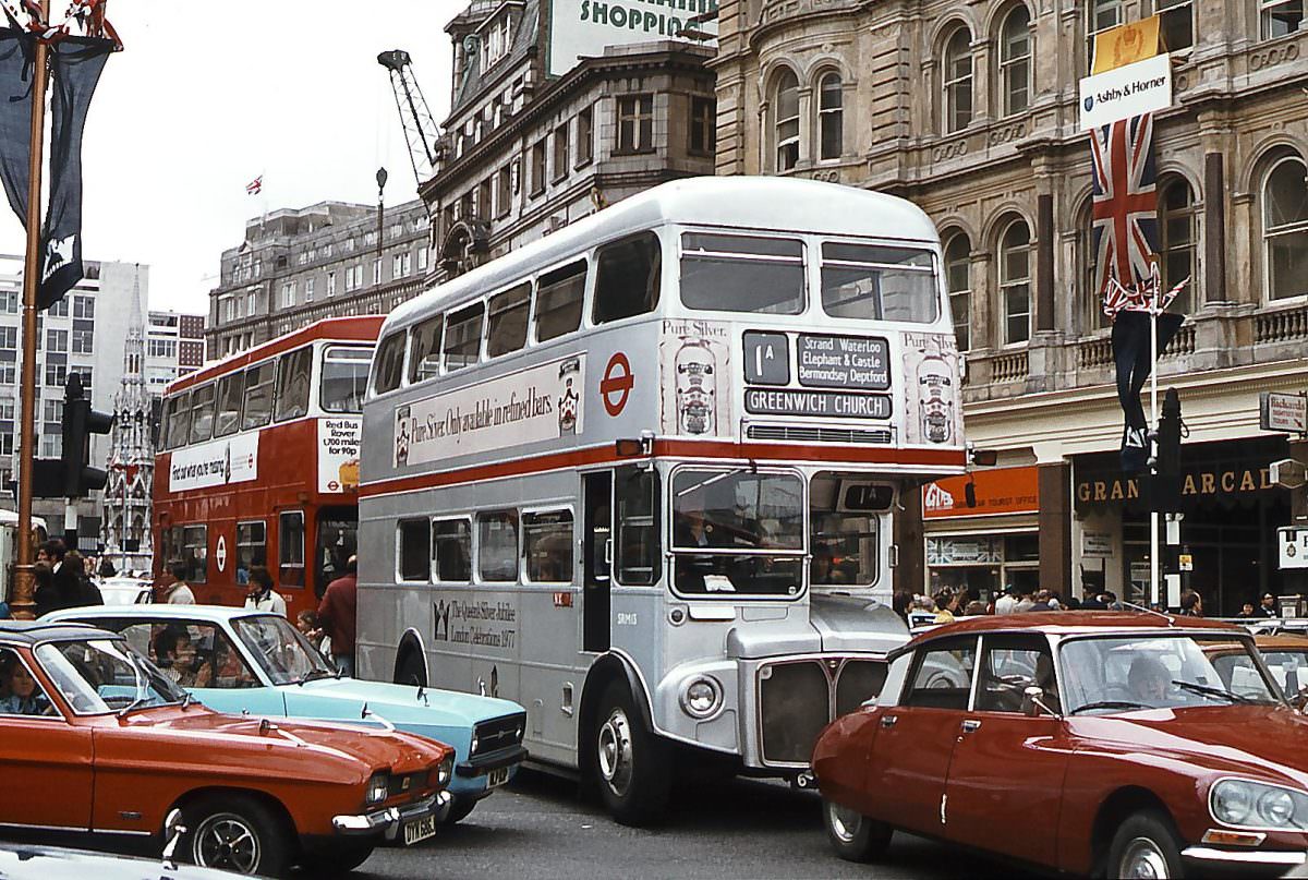 #31 Bus on the Strand making its way towards Trafalgar Square on 6th June 1977