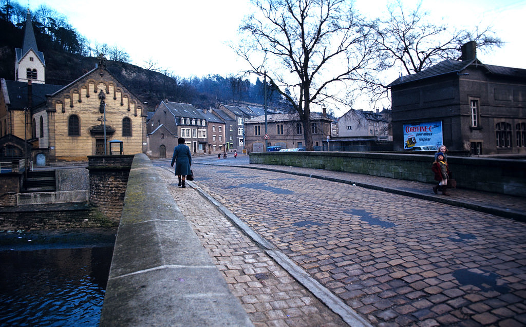 #22 The Bridge over the Alzette in Luxembourg-Pfaffenthal pointing to the Saint Matthew Church, Luxembourg City, Jan. 1972