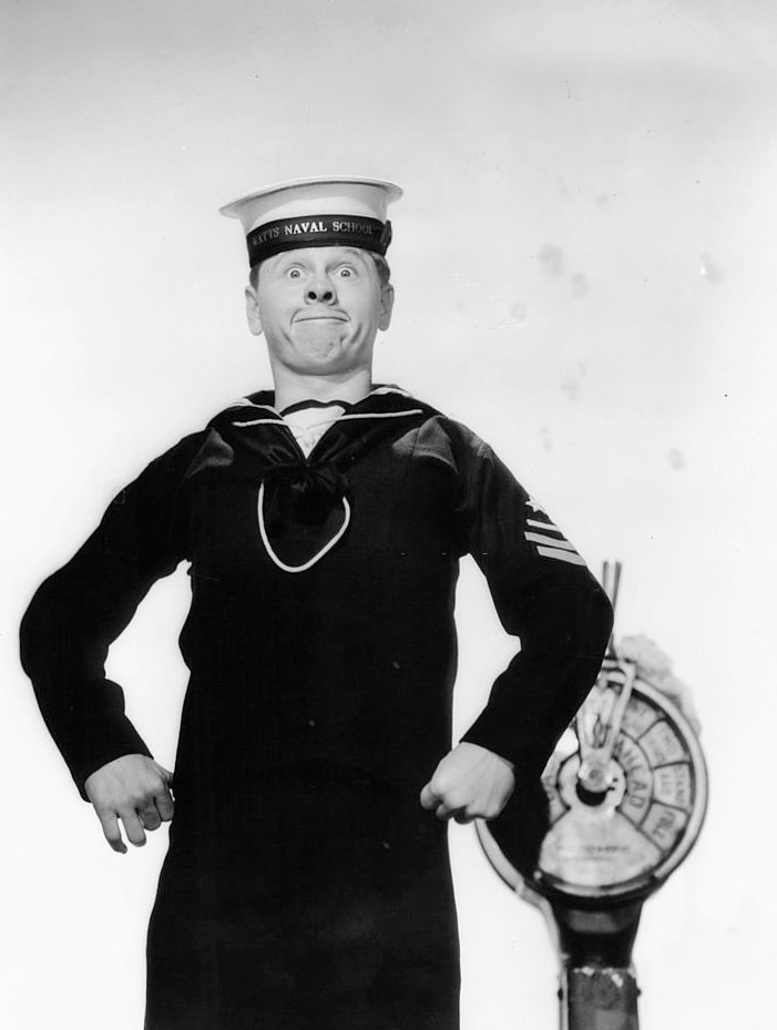 #42 Mickey Rooney standing straight up in a scene from the film ‘Lord Jeff’, 1938.
