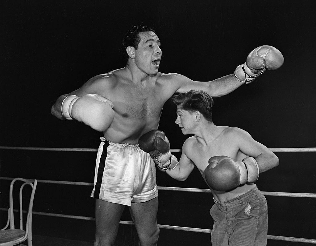 #45 Mickey Rooney Boxing with Max Baer, 1938.