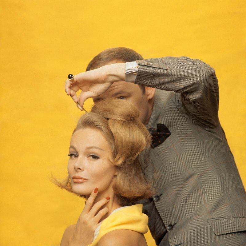 #14 Monique Chevalier getting her hair done by Kenneth of Lilly Dache. New York, July 1962