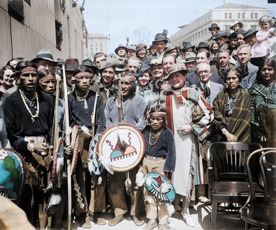 #8 Native American men, women, and children in Washington D.C., to speak to President Coolidge. 1924