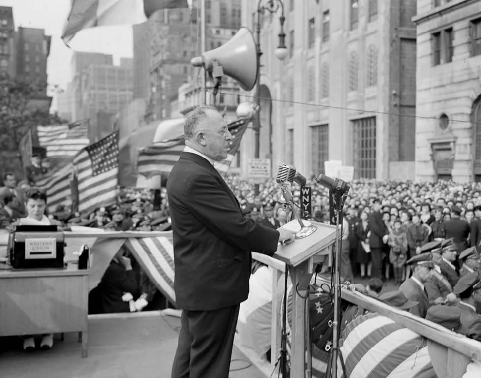 A speaker addresses the rally in Madison Square.