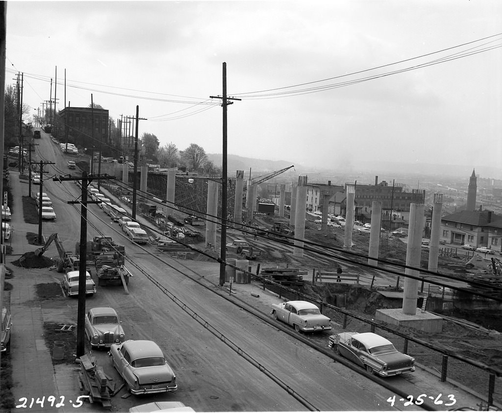 #40 James Street freeway overpass under construction, 1963