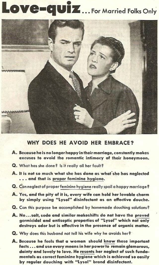 On the surface, this 1930s Lysol ad is about a woman’s vaginal odor.
