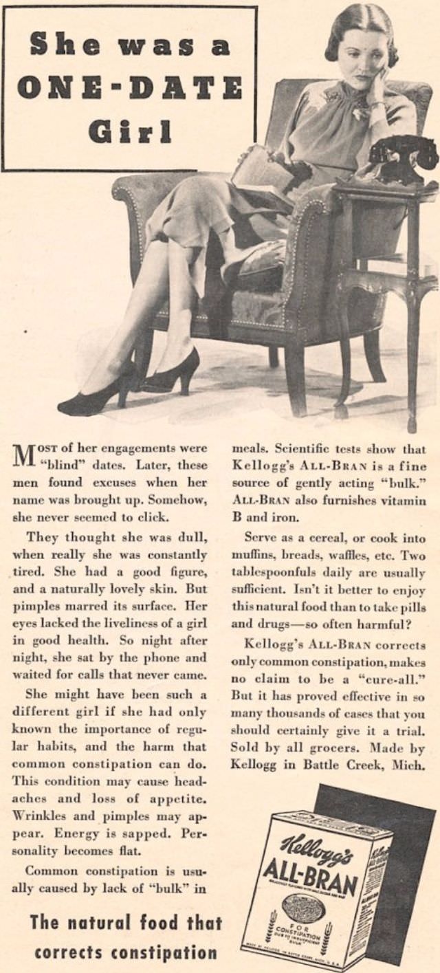 #29 According to this ad, constipation isn’t just uncomfortable for the woman, it also kills her personality, and hence, her dating life.
