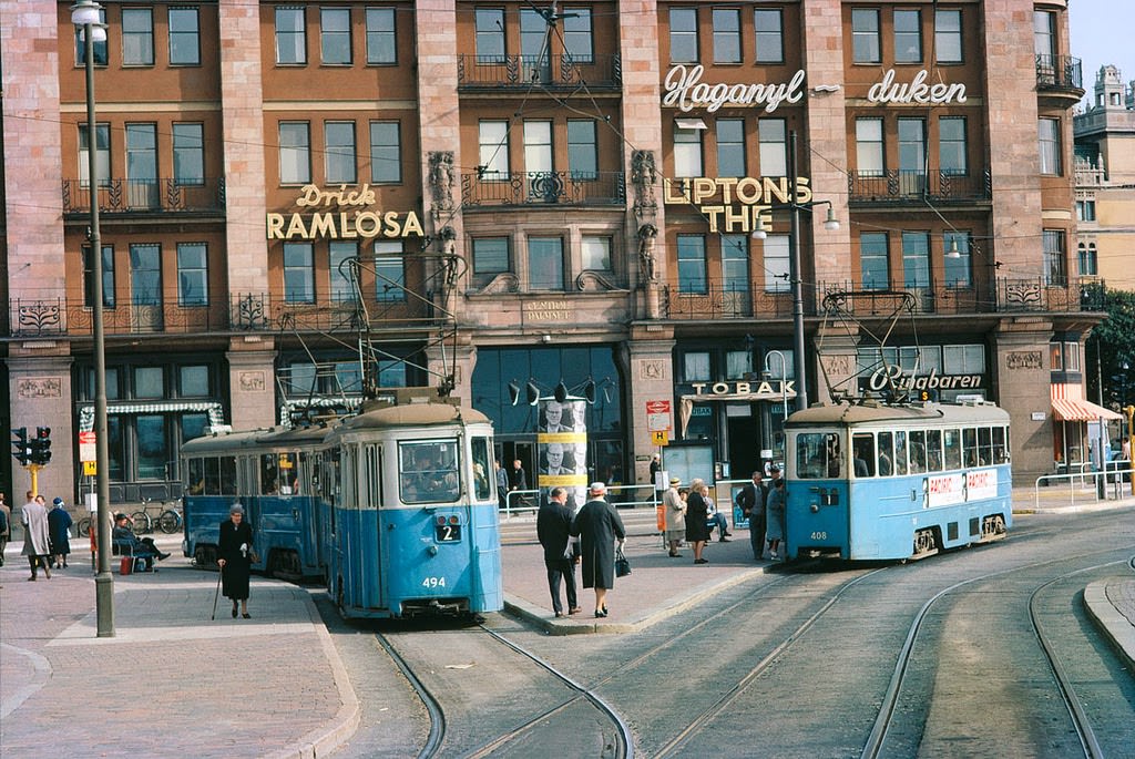 #3 Trams at Tegelbacken in Stockholm, 1962