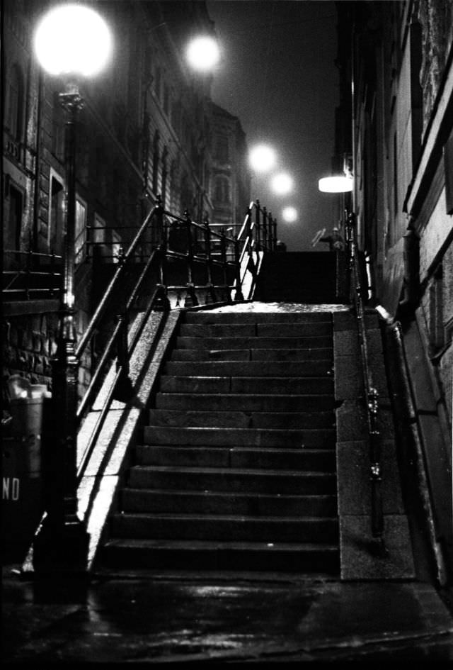 #67 Night view from Tunnelgatan (now partly Olof Palmes gata), Stockholm, 1967