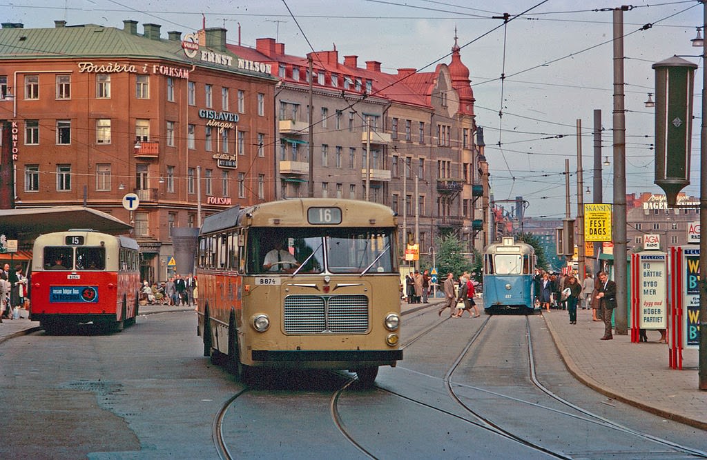 #11 Buses and tram at Odenplan in Stockholm, 1962