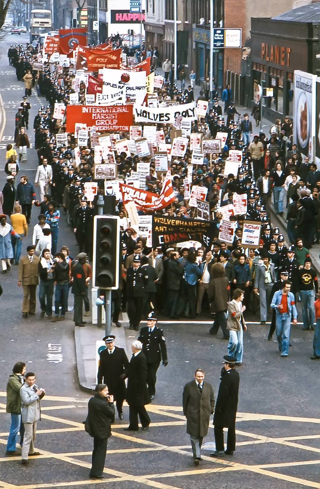 #17 Anti-racist demonstrators assemble in Cleveland Road, Wolverhampton, prior to marching through the town centre. 11th March 1978