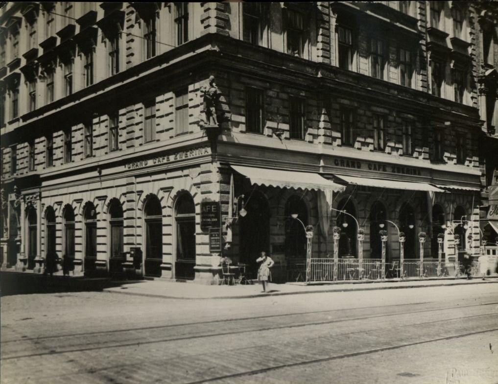 #60 Outside view of Grand Cafe Zwerina in Vienna. Austria, 1900.