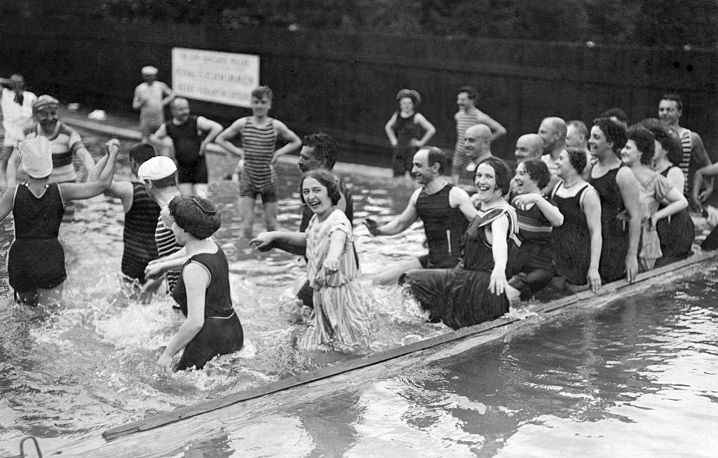 #4 Bathers having fun in the water at the Danube in Vienna, 1909.
