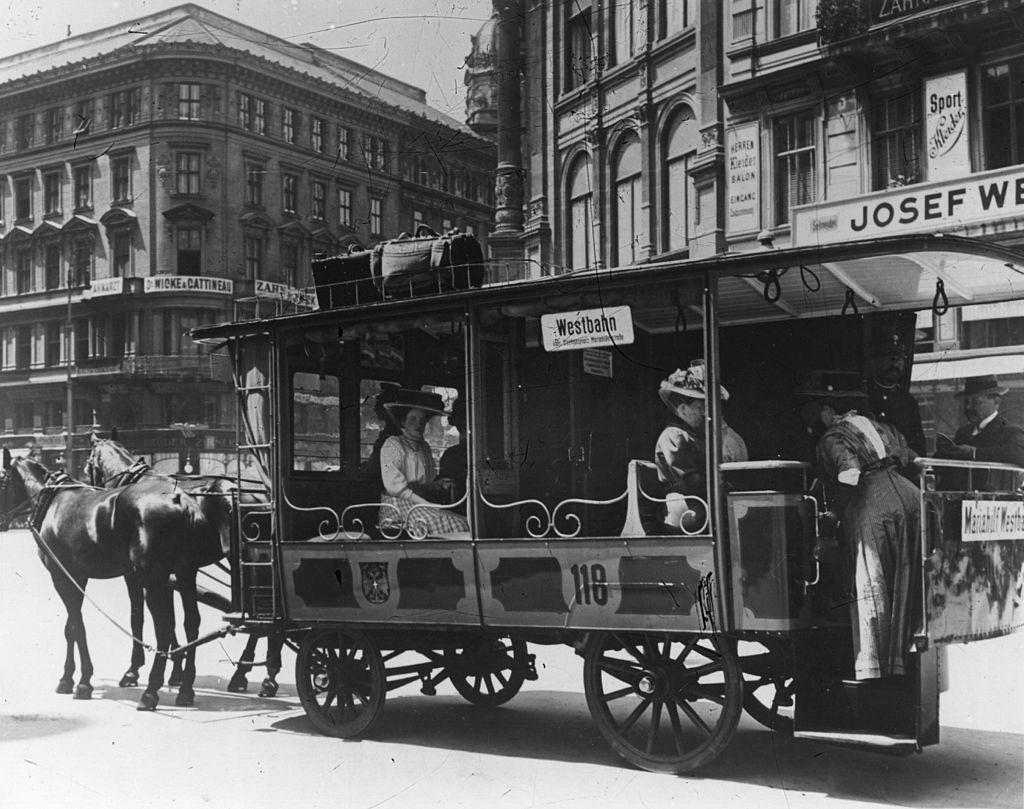 #26 A horse-drawn tram in Stephansplatz, Vienna, 1904.