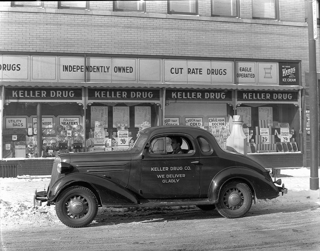 #15 Keller Drug and Delivery Car in Minneapolis, 1936.
