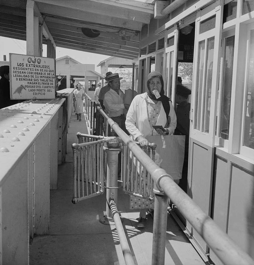 #2 Mexicans entering the United States. United States immigration station, El Paso, Texas, June 1938.