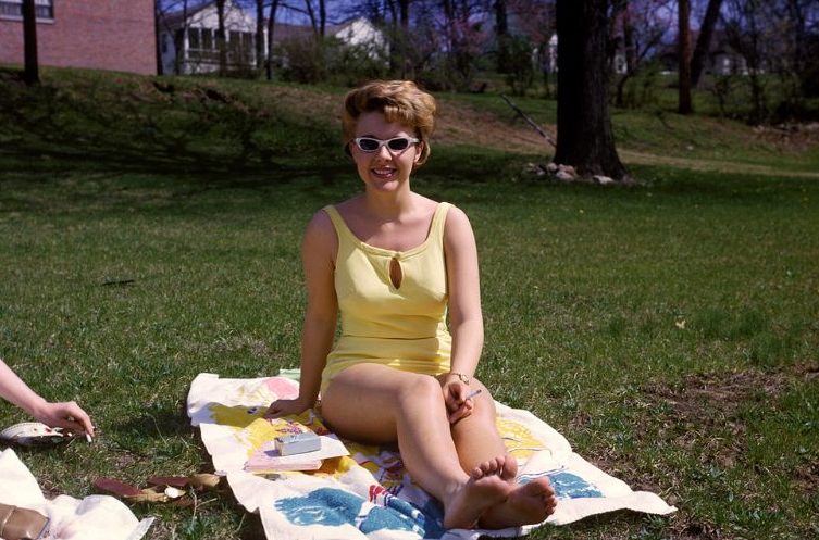 #14 Girls catching some rays at UMKC, Kansas City, May 1964