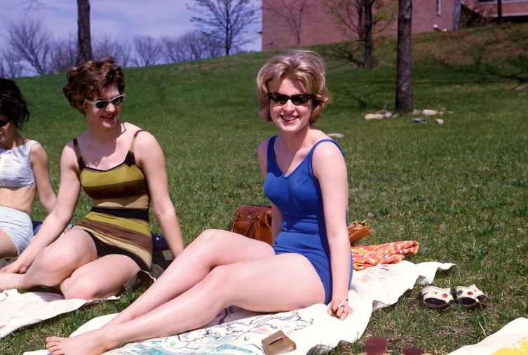 #15 Girls catching some rays at UMKC, Kansas City, May 1964