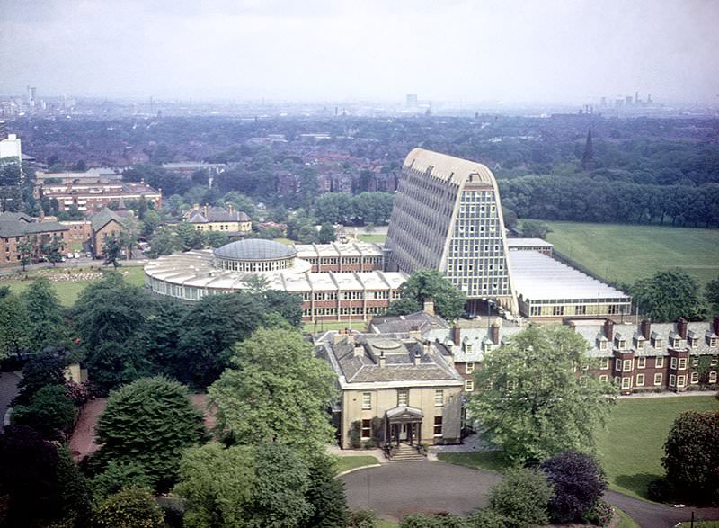 #13 View of Hollings Building (aka the Toast Rack) from the tower of Owen’s Park student residences in 1967.