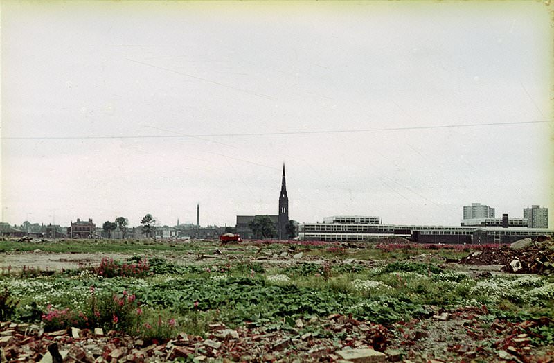 #69 View over Hulme looking south west towards St Mary’s church around 1967.