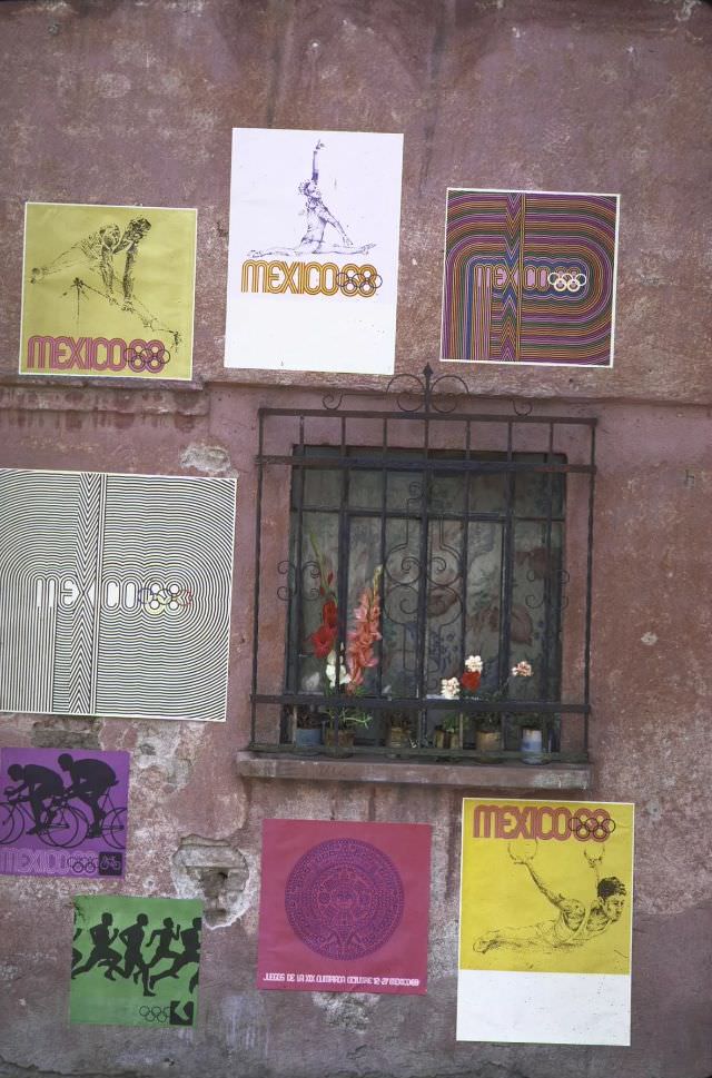 #2 Olympic posters decorating a wall, 1968