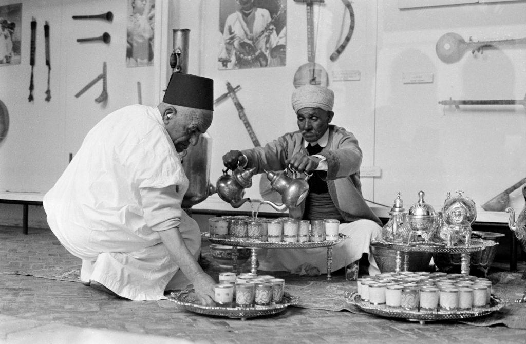 #73 Two elderly men have mint tea in the medina of Rabat, Morocco in 1968.