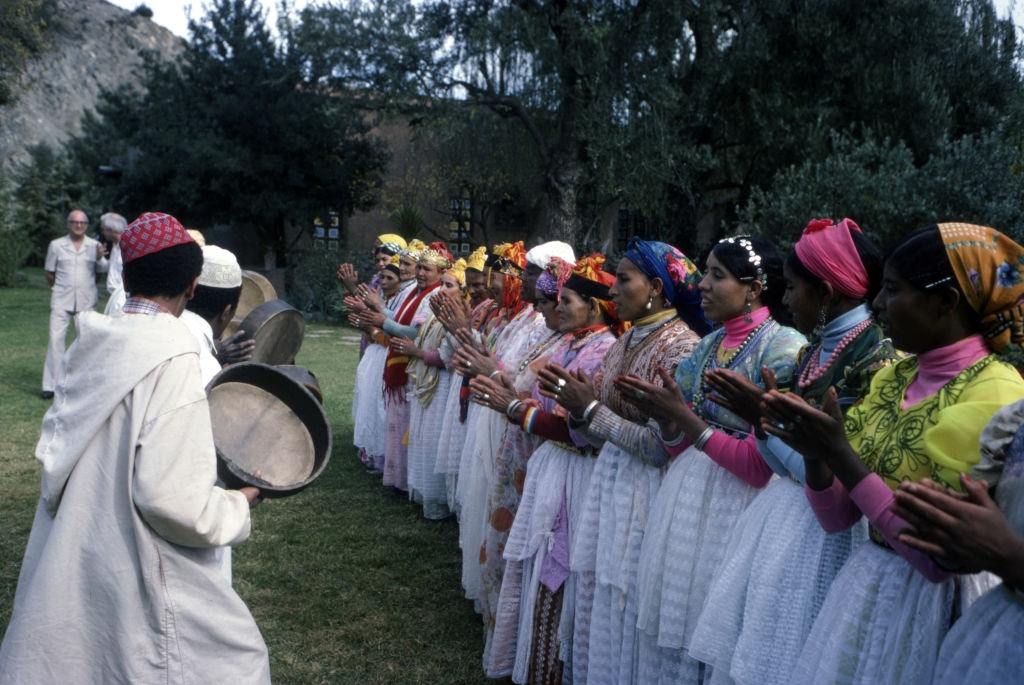 #43 Bendir players and dancers at a traditional Berber gathering in Morocco, 1980.